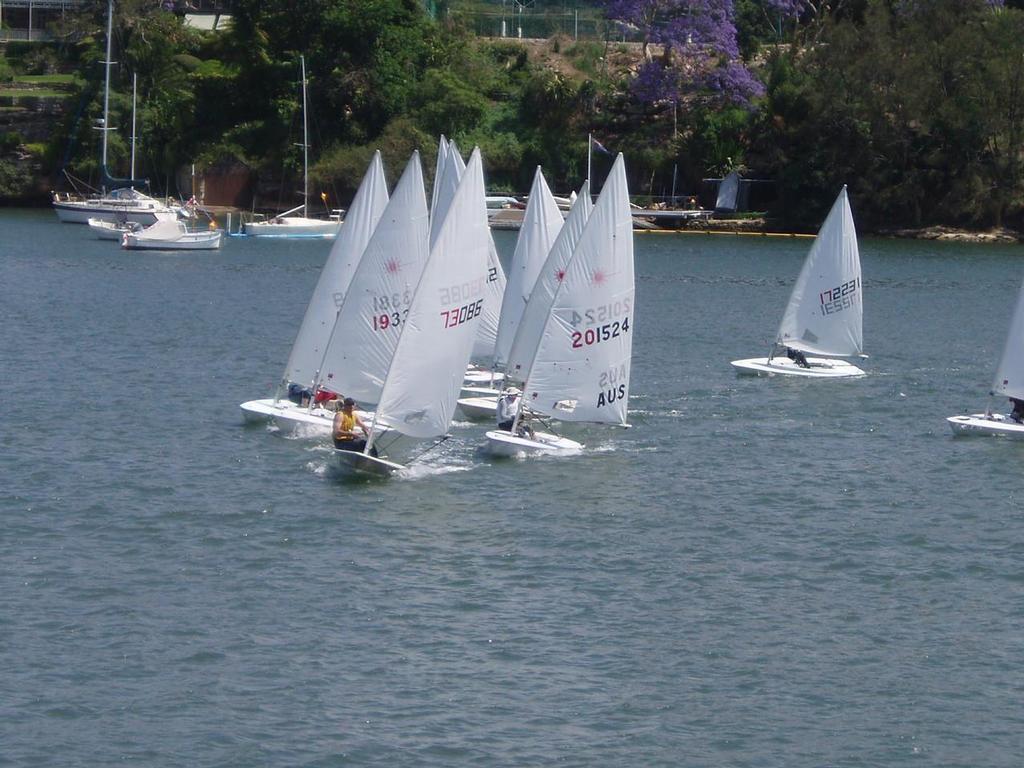 Lane Cove lasers hit the start line - NSW Metropolitan Championships Laser Sailing Coimes to Lane Cove Sailing Club photo copyright Rolf Lunsmann taken at  and featuring the  class