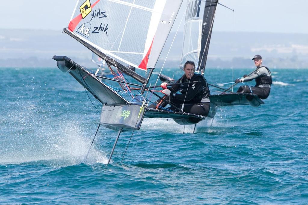 Sam England always does well to mix it up with the boys! - 2014 KA Sail Victorian Moth State Championships photo copyright Cherrie Owen-Smith taken at  and featuring the  class