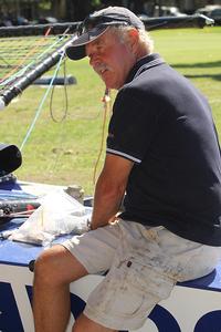 john on his skiff in the rigging area - JJ Giltinan 18ft Skiff Championship 2014 photo copyright Australian 18 Footers League http://www.18footers.com.au taken at  and featuring the  class