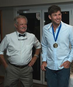 john winning, the club president, with seve jarvin at last year's giltinan presentation - JJ Giltinan 18ft Skiff Championship 2014 photo copyright Australian 18 Footers League http://www.18footers.com.au taken at  and featuring the  class