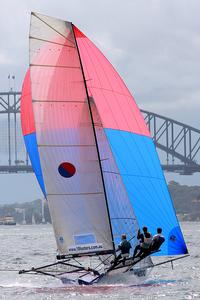 typical sydney harbour, yandoo and the bridge - JJ Giltinan 18ft Skiff Championship 2014 photo copyright Australian 18 Footers League http://www.18footers.com.au taken at  and featuring the  class