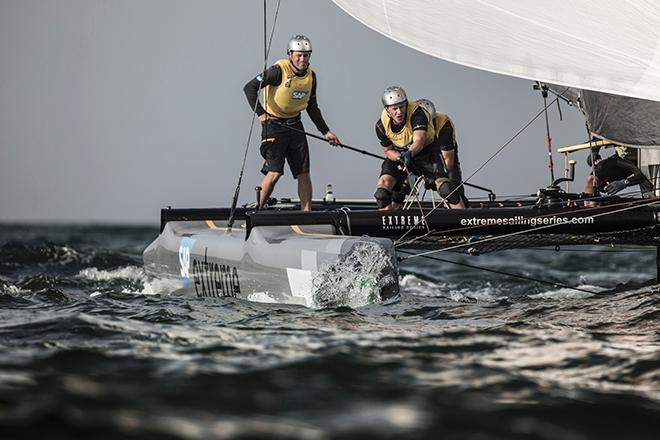 SAP Extreme Sailing Team grunt up as they muscle their Extreme 40 around the track © Lloyd Images/Extreme Sailing Series