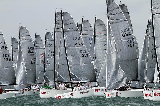 Melges 20 fleet on the opening day of racing at the 2014 Bacardi Miami Sailing Week © JOY /IM20CA http://melges20.com/