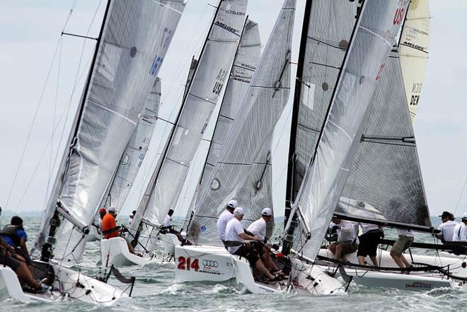 Melges 20 fleet action on the opening day of the 2014 Bacardi Miami Sailing Week © JOY /IM20CA http://melges20.com/