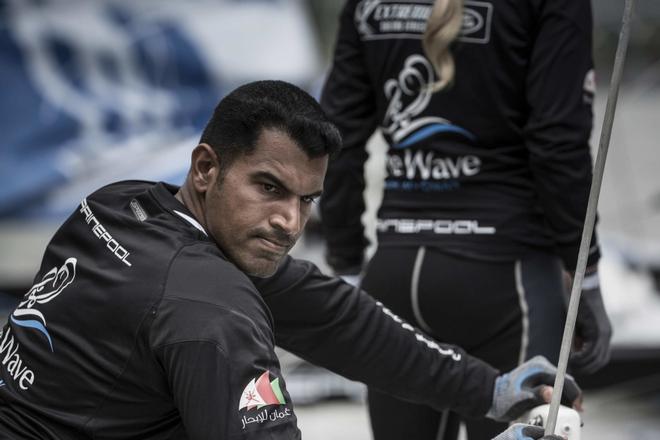 The Extreme Sailing Series 2014. Act one. Singapore. Day two of racing. The Wave, Muscat bowman Nasser Al Mashari (OMA)  - Extreme Sailing Series 2014 © Lloyd Images
