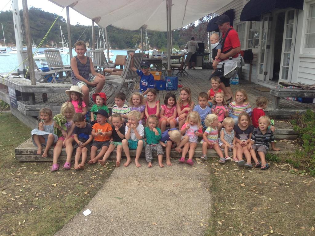 The next generation of E5.9ers.  And there were a few more kids who didn't make the photo! - NZ E5.9 Association Kawau Weekend 2014 photo copyright Elliott 5.9 Association Media taken at  and featuring the  class