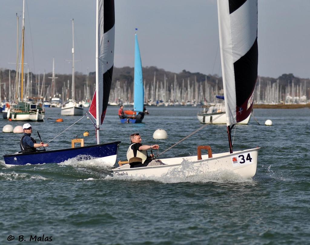 Foxers racing on Saturday afternoon - Ian Southworth leads Peter Cook (c) Bertrand Malas - 52nd Hamble Warming Pan – Hamble River Sailing Club – 15/16 March 2014 photo copyright Bertrand Malas taken at  and featuring the  class