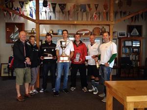 “Team Machine”:  Canterbury Keelboat Championship crew of Flying Machine with the Presidents Cup; Jonathan Gillard, Sarah White, Seamus Tredinnick, Craig Edwards (helm), Michael McAlister, Andrew Herriott and Brendon Gaze. photo copyright Simon Rutherford taken at  and featuring the  class