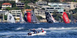 the fleet set spinnakers at the windward mark - JJ Giltinan Trophy - Day 7, Race 6 photo copyright Frank Quealey /Australian 18 Footers League http://www.18footers.com.au taken at  and featuring the  class