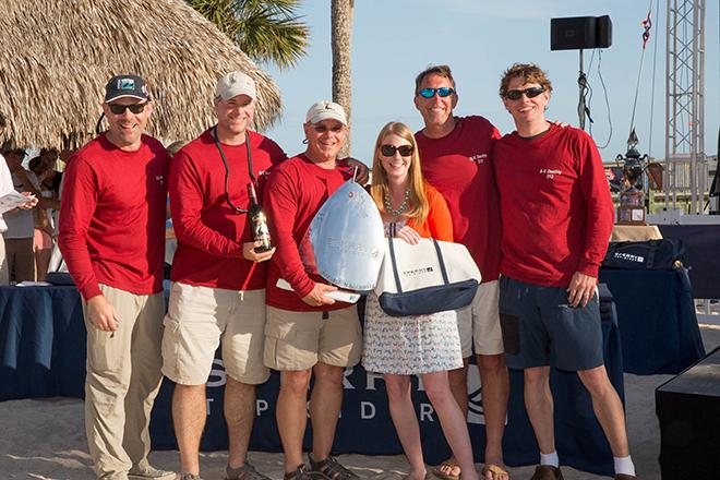 Overall winner of the Pursuit Non-Spinnaker Class, Scott Strother’s Destiny of Charleston, SC accepts their trophy at 2014 Sperry Top-Sider Charleston Race Week’s awards ceremony. © Karen Ryan