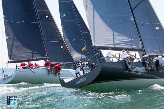 Two entries in the turbo-charged High Performance Rule Class the 47-foot Grundoom and the 40-foot Decision get off the starting line. © Karen Ryan