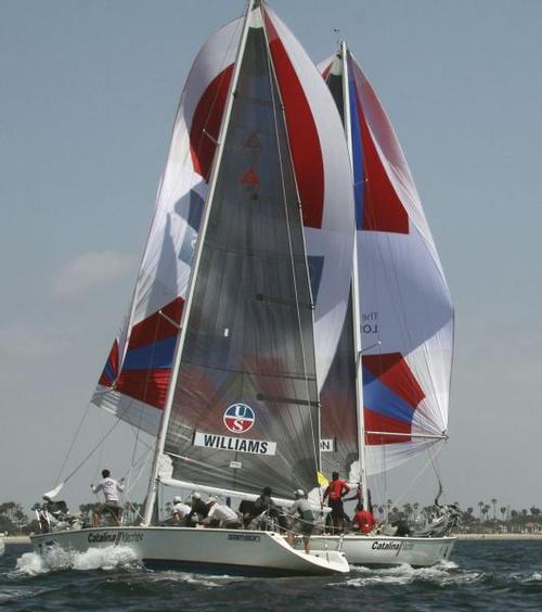 Ian Williams (l.) attacks Scott Dickson as spinnakers fly out of control. © Rich Roberts http://www.UnderTheSunPhotos.com