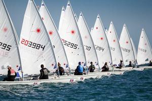Laser fleet on day 1 of the RYA Youth National Championships 2014 photo copyright  Paul Wyeth / RYA http://www.rya.org.uk taken at  and featuring the  class