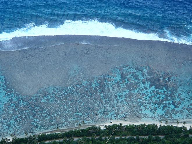 Aerial view of back reef pools on Ofu Island. These pools vary greatly in their temperature regimes and are an excellent natural laboratory for studying the potential effects of climate change © Rachael Bay