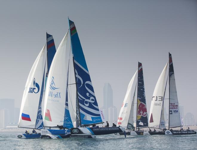 The Land Rover Extreme Sailing Series 2014. Act 3, Qingdao, China. The Double Star Mingren Cup © Lloyd Images