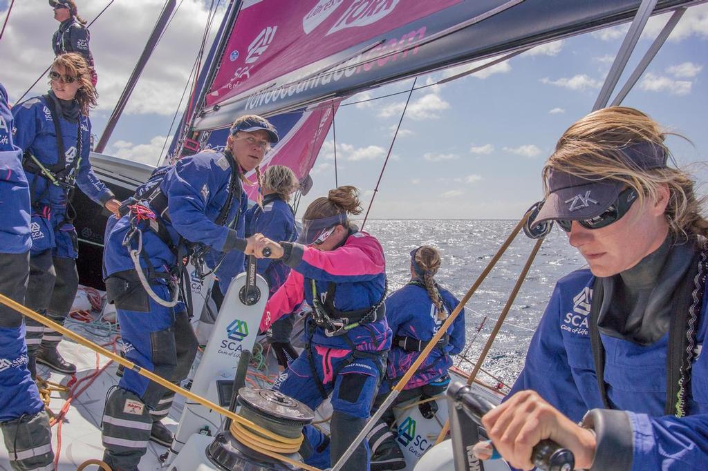 24 Apr 2014. Onboard Team SCA during their first sail across the Atlantic Ocean. Route: Lanzarote - Newport. Distance: 3,750nm. Images from Corinna Halloran (USA) - Onboard Reporter (on trial) photo copyright Corinna Halloran - Volvo Ocean Race http://www.volvooceanrace.com taken at  and featuring the  class