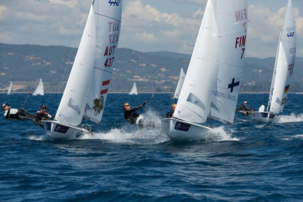 470 Men in action - 2014 ISAF Sailing World Cup Hyeres, Day 3 photo copyright  Franck Socha / ISAF Sailing World Cup Hyeres http://swc.ffvoile.fr/ taken at  and featuring the  class
