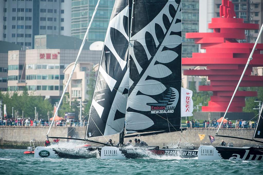 Emirates Team New Zealand, Race day two of the Land Rover Extreme Sailing Series regatta in Qingdao, China. 2/5/2014 photo copyright Chris Cameron/ETNZ http://www.chriscameron.co.nz taken at  and featuring the  class