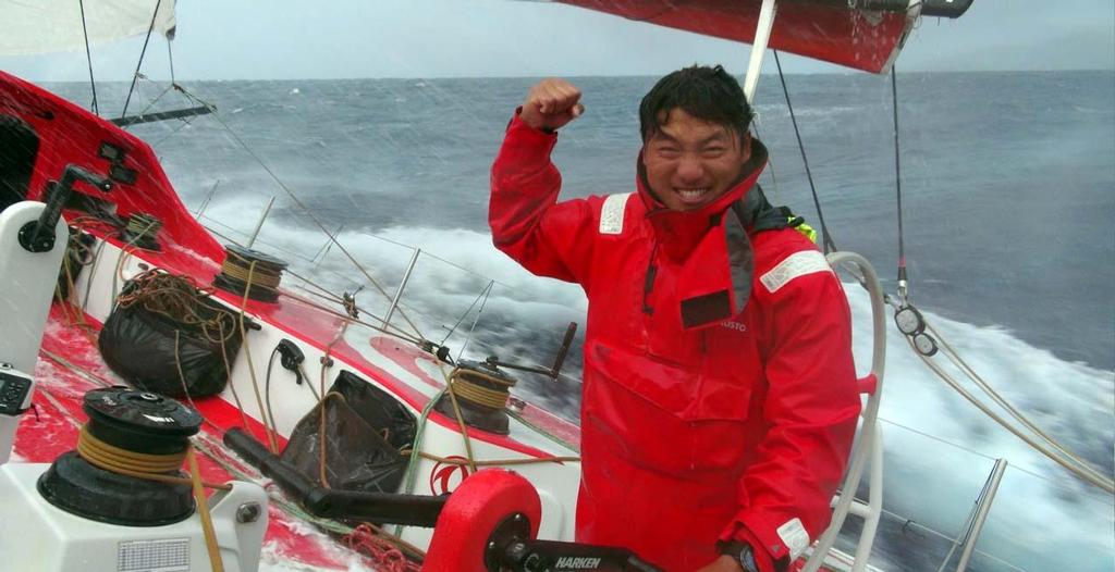 Jin Hao Chen (Horace) looks happy onboard during Dongfeng Race Team's training leg. photo copyright  OC Sport http://www.ocsport.com/ taken at  and featuring the  class