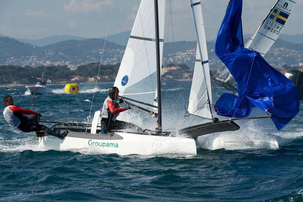 Franck Cammas and Sophie de Turckheim, Nacra 17 - 2014 ISAF Sailing World Cup Hyeres, Day 3 photo copyright  Franck Socha / ISAF Sailing World Cup Hyeres http://swc.ffvoile.fr/ taken at  and featuring the  class