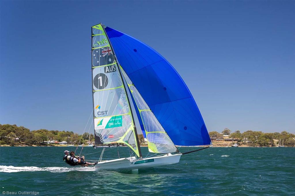 Nathan Outteridge and Iain Jensen training at Lake Macquarie ahead of Hyères photo copyright Beau Outteridge taken at  and featuring the  class