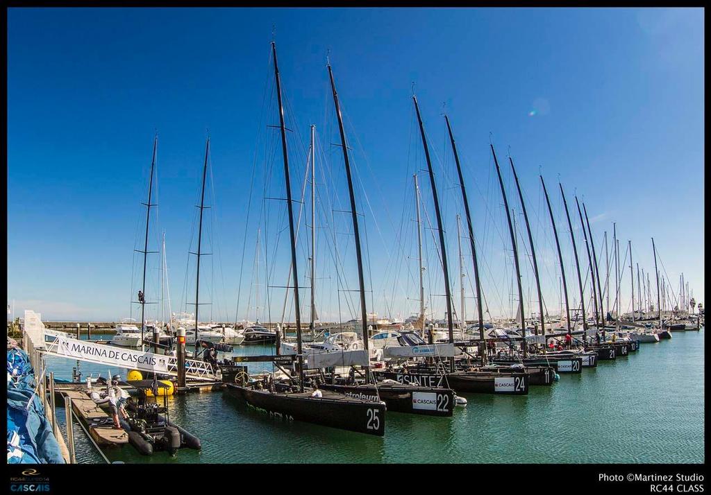 RC44 fleet lined up in Cascais Harbour photo copyright RC44 Class/MartinezStudio.es taken at  and featuring the  class