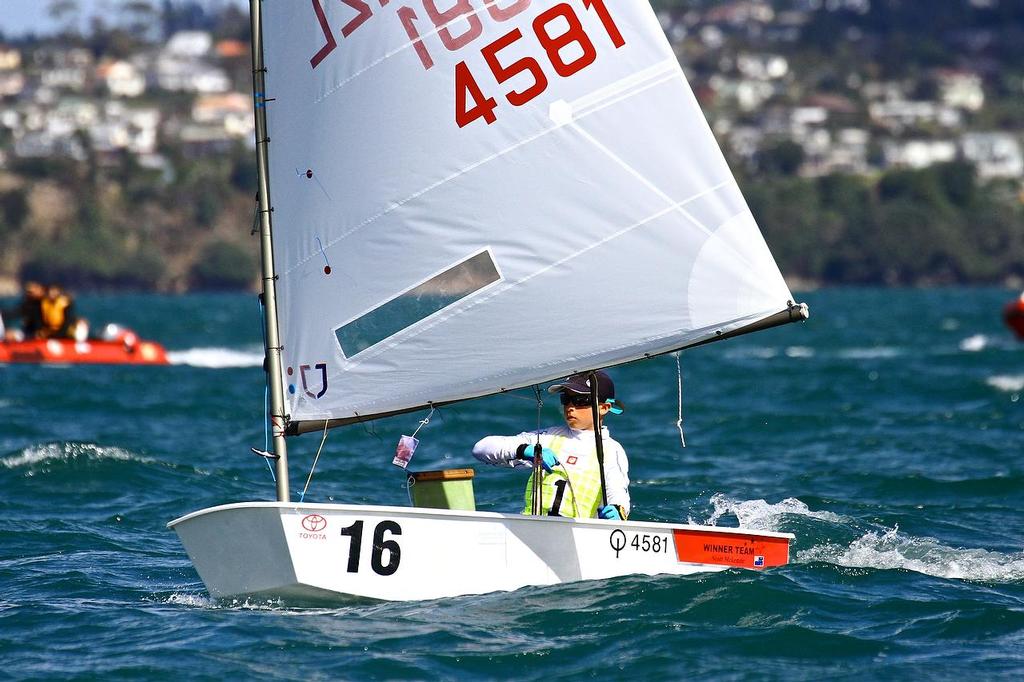 Scott McKenzie - Day 5, 2014 Toyota Optimist Championships, Manly SC photo copyright Richard Gladwell www.photosport.co.nz taken at  and featuring the  class