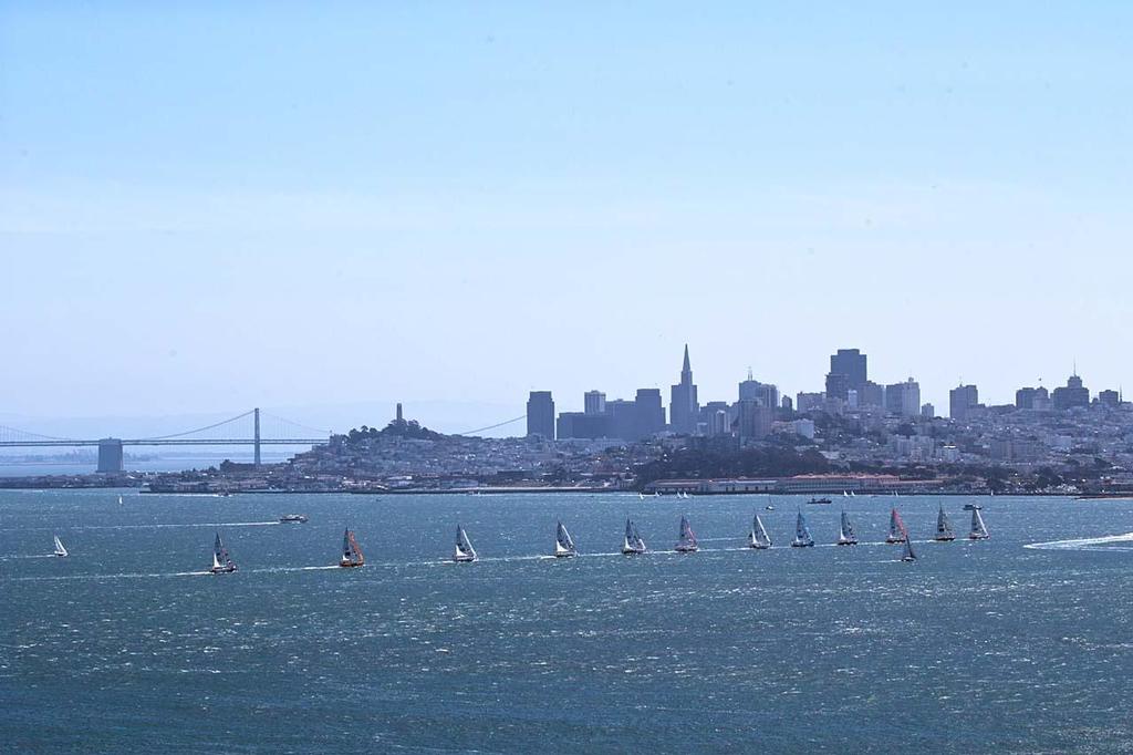 The fleet at the start of race 11 from San Francisco in the 2013-14 Clipper Round the World Yacht Race. photo copyright Chuck Lantz http://www.ChuckLantz.com taken at  and featuring the  class