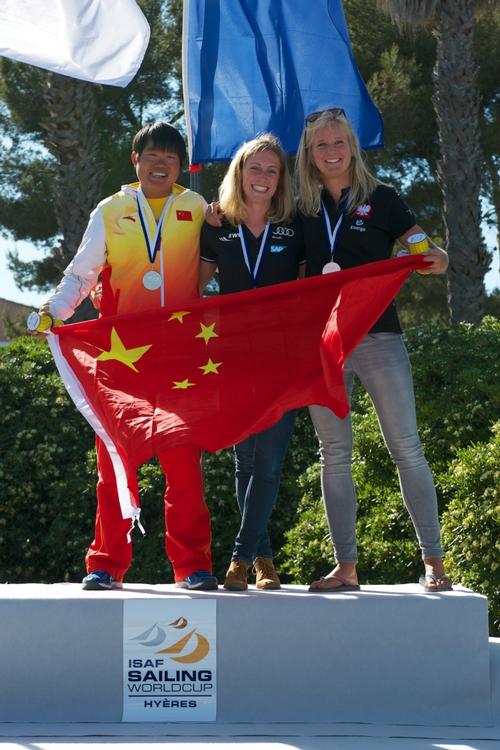 Wu, Delle and Dziarnowska - Womens RS:X Medalists -  ISAF Sailing World Cup Hyeres - Final day ©  Franck Socha / ISAF Sailing World Cup Hyeres http://swc.ffvoile.fr/