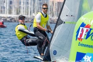 Peter Burling and Blair Tuke, leaders in the 49er, 2014 ISAF Sailing World Cup, Hyeres, France photo copyright Thom Touw http://www.thomtouw.com taken at  and featuring the  class