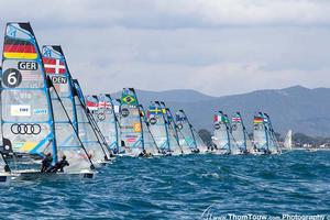 49erFX fleet, 2014 ISAF Sailing World Cup Hyeres photo copyright Thom Touw http://www.thomtouw.com taken at  and featuring the  class