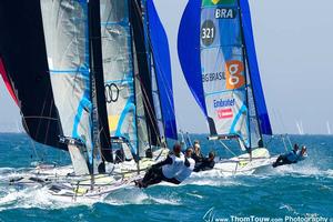 49erFX fleet - 2014 ISAF Sailing World Cup Hyeres day 4 photo copyright Thom Touw http://www.thomtouw.com taken at  and featuring the  class