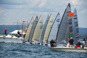 Finn medal race action - 2014 ISAF Sailing World Cup Hyeres photo copyright Franck Socha taken at  and featuring the  class