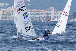 (Left) Jesper Stalheim and (right) Alessio Spadoni - Laser, 2014 ISAF Sailing World Cup Hyeres, day 1 photo copyright Thom Touw http://www.thomtouw.com taken at  and featuring the  class