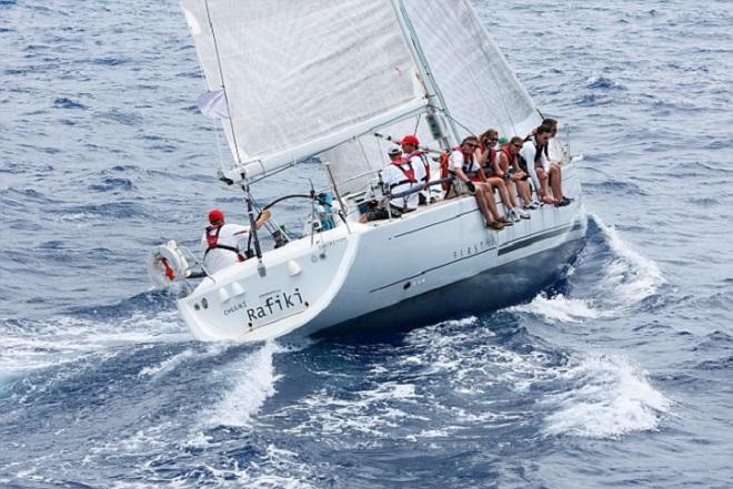 The Cheeki Rafiki, pictured during Antigua Sailing Week, before it ran into difficulties returning to the UK. © MailOnline