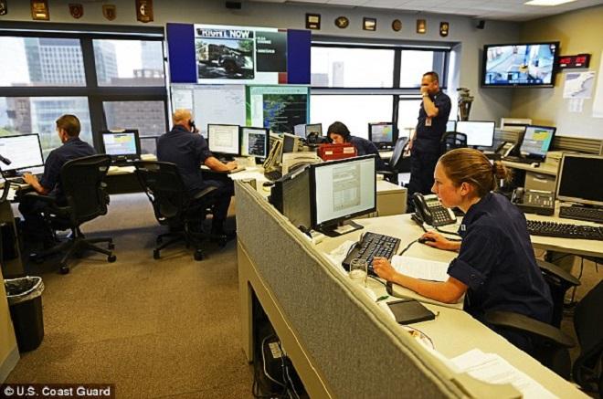 Focused: Members from the 1st Coast Guard District Command Center in Boston coordinate the search effort for the crew of Cheeki Rafiki. © U.S. Coast Guard
