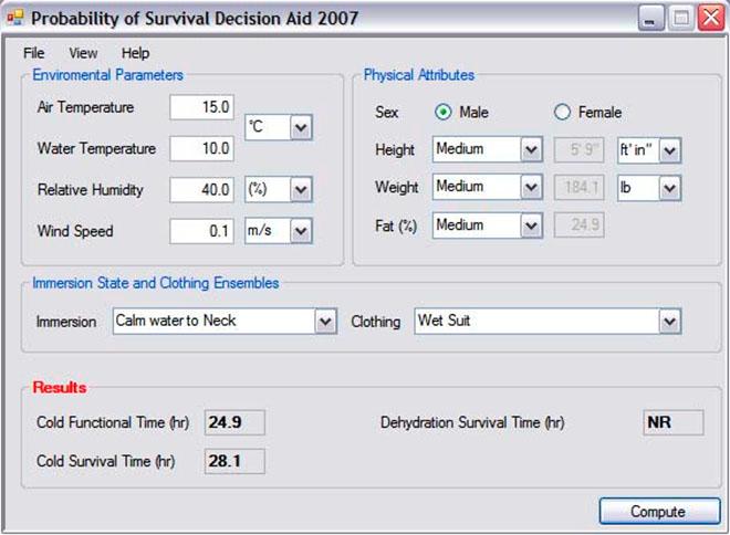 Probability of Survival Decision Aid (PSDA) Graphic User Interface (GUI)  © SW