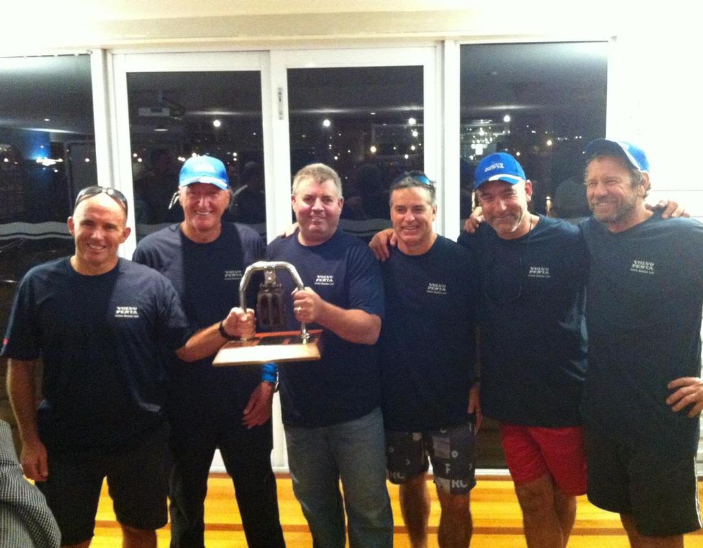 Ray Davies, with his crew from Ovlov Marine & Hydraulink, pleased to have the trophy back in their hands  - 2014 NZ Marine Industry Sailing Challenge photo copyright Tom Macky taken at  and featuring the  class