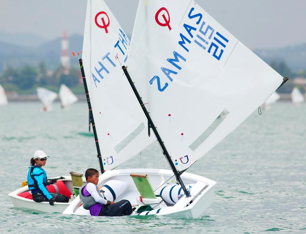Malaysian sailor, Abdul Latif Bin Mansor, leading at the end of the first day's Optimist racing. Photo by Guy Nowell/ Top of the Gulf Regatta. - Top of the Gulf Regatta photo copyright Guy Nowell http://www.guynowell.com taken at  and featuring the  class