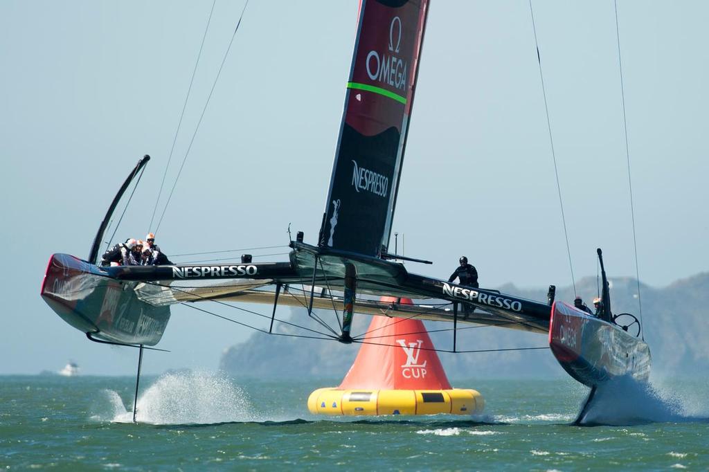 Emirates Team New Zealand NZL5 practice before day eight of America's Cup 34. 18/9/2013 photo copyright Chris Cameron/ETNZ http://www.chriscameron.co.nz taken at  and featuring the  class