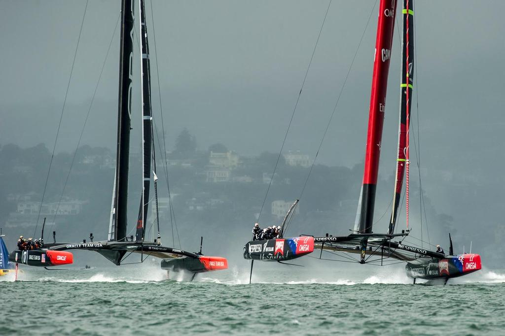 Oracle Team USA was cleaner aerodynamically and featured a pod under the wingsail which had an end plate effect. ETNZ opted for a more conventional approach photo copyright Chris Cameron/ETNZ http://www.chriscameron.co.nz taken at  and featuring the  class