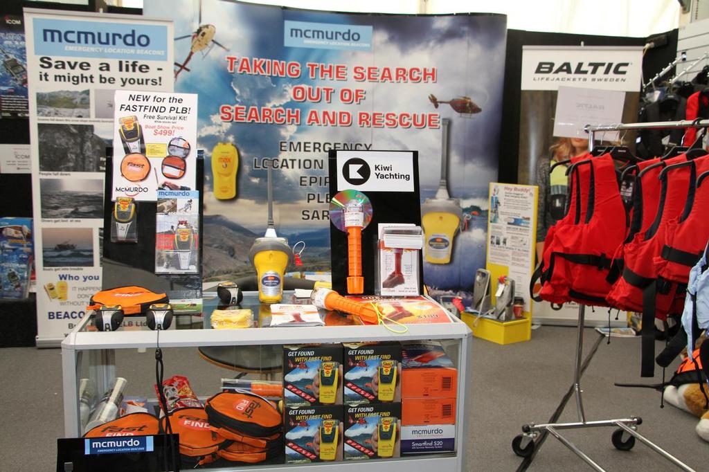 Safety at Sea stand of essential safety equipment - Hutchwilco NZ Boat Show 2014. All your required safety gear can be purchased over the counter - even as Christmas presents! photo copyright Richard Gladwell www.photosport.co.nz taken at  and featuring the  class