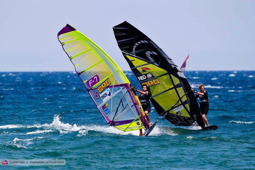 Sylvain Moussilmani and Jordy Vonk - 2014 PWA Catalunya World Cup, Day 2 photo copyright  Carter/pwaworldtour.com http://www.pwaworldtour.com/ taken at  and featuring the  class