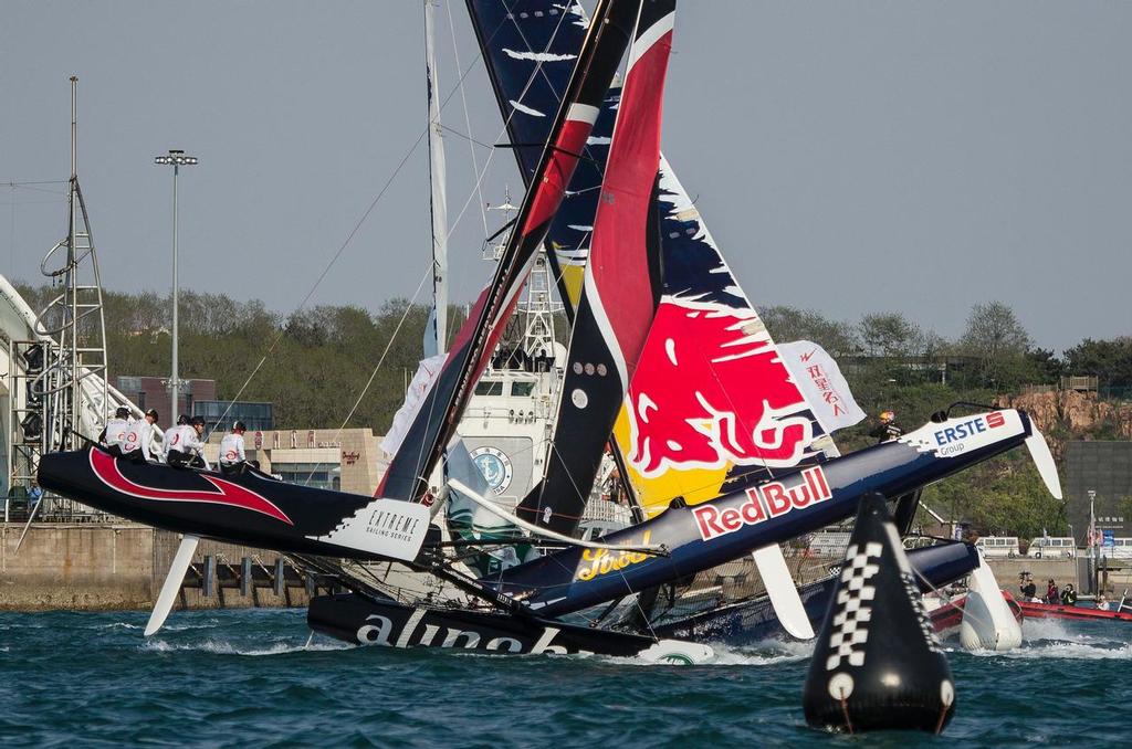 Alinghi in collison with Red Bull - during Day 4 of Act 3 of the Extreme Sailing Series at Qingdao photo copyright Lloyd Images/Extreme Sailing Series taken at  and featuring the  class