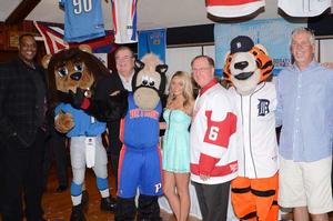 Pistons, Lions, Red Wings and Tigers PRO TEAM CHALLENGE team representatives (from left): Rick Mahorn, mascot “Roary”, Jim Brandstatter, mascot “Hooper”, Heather Garey, Ken Kal, mascot “Paws”, Dave Rozema photo copyright Bill Eisner taken at  and featuring the  class