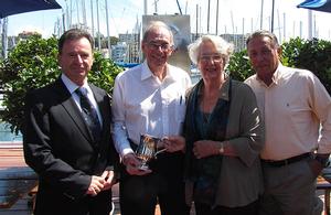 Michael and Jeanette York (centre) present the York Family Corinthian trophy to CYCA Commodore Howard Piggott (left) and Vice Commodore John Cameron (far right). photo copyright CYCA Staff . taken at  and featuring the  class