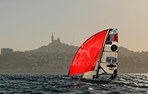 49erFX pair Sarah Steyaert and Julie Bossard training during a sunny and windy day in Marseille, France. photo copyright Christophe Launay taken at  and featuring the  class
