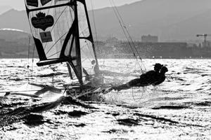 49erFX pair Sarah Steyaert and Julie Bossard training during a sunny and windy day in Marseille, France. photo copyright Christophe Launay taken at  and featuring the  class