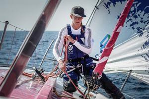 Sophie Ciszek on the bow of Team SCA Volvo Ocean 65 during training in Lanzarote. photo copyright Rick Tomlinson / Team SCA taken at  and featuring the  class