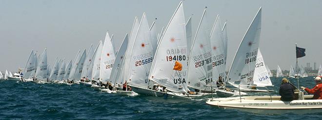 Chris Barnard (194180) leads off start on first wild and windy day of Laser North Americans at ABYC © Rich Roberts